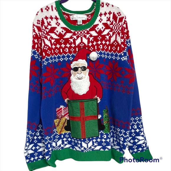 Jolly Sweater Santa Christmas 3D Sequins Embellished Unisex XL - Picture 1 of 12